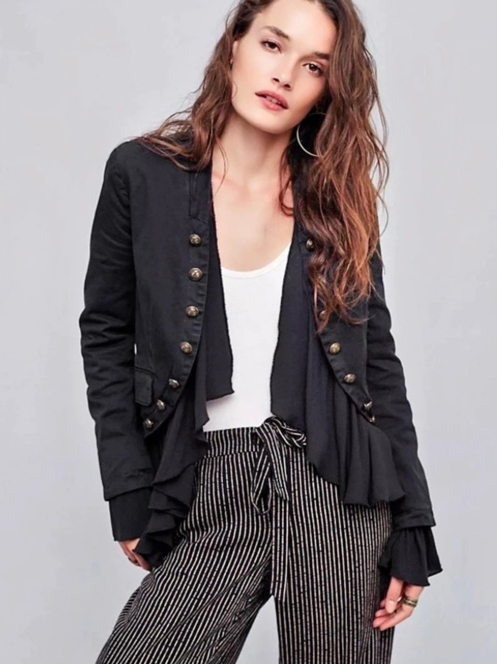 Free People Military Ruffle Jacket Black